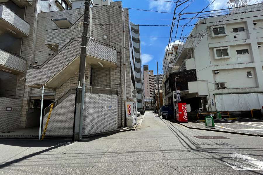 敷地西側の前面道路（北側から）