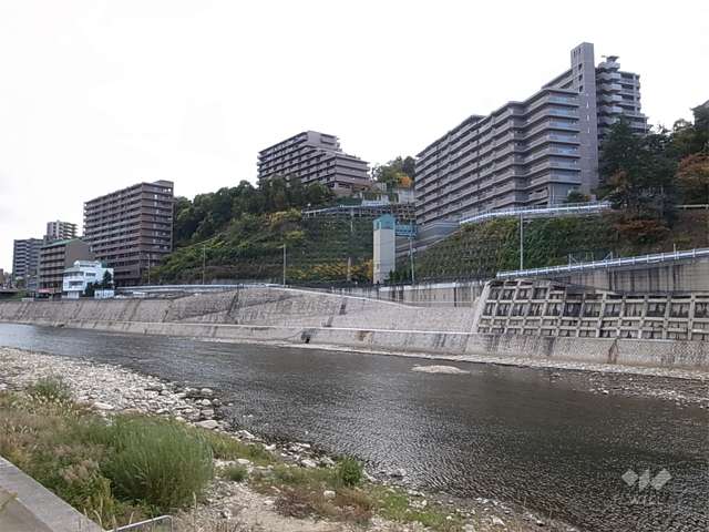 すぐ北側には武庫川が流れています。（中央がダイアパレス宝塚月見山）