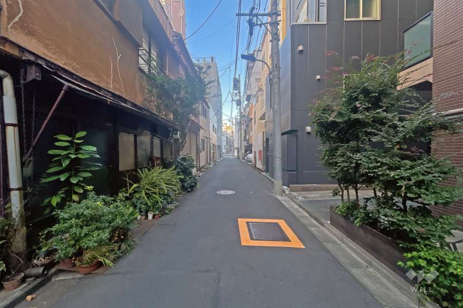 敷地北西側の前面道路（南西側から）