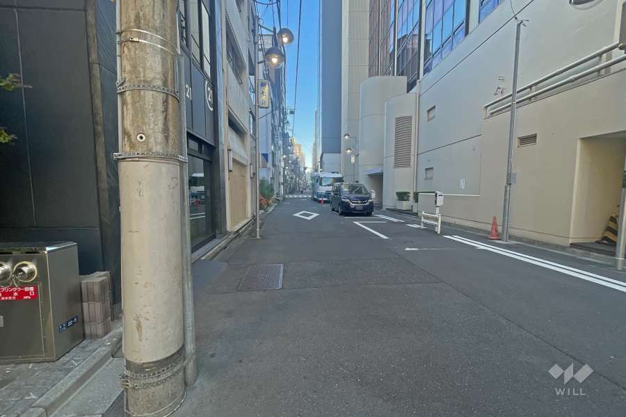 敷地南東側の前面道路（南西側から）