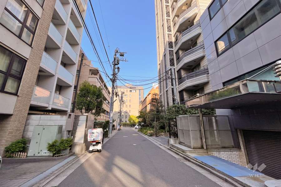 敷地北西側の前面道路（南西側から）