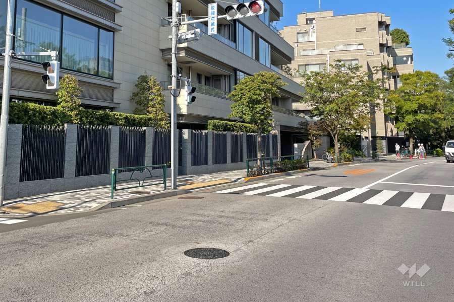 敷地南東側の前面道路（南西側から）