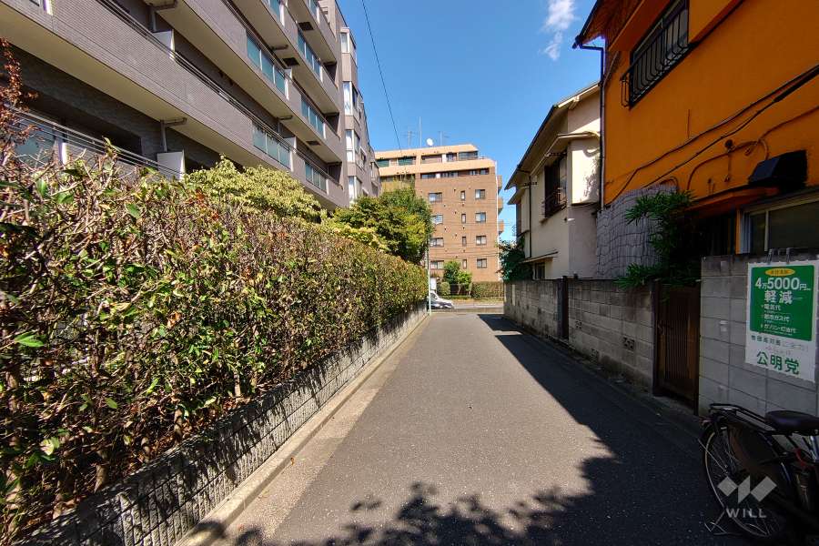 敷地南東側の前面道路（南西側から）