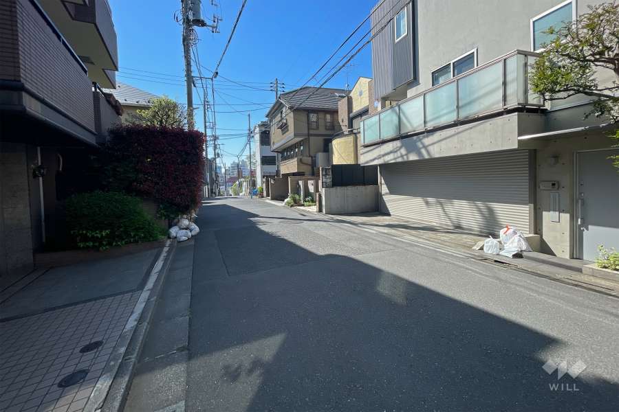 敷地南西側の前面道路（北西側から）