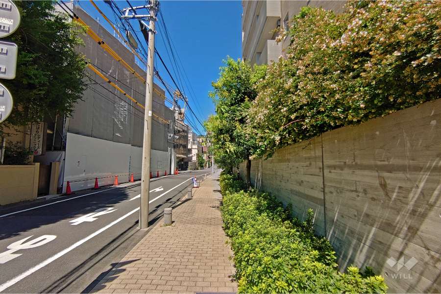 敷地南西側の前面道路（南東側から）