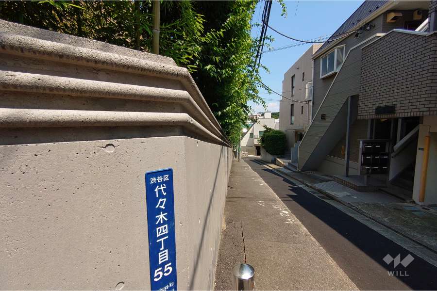 敷地南東側の前面道路（南西側から）