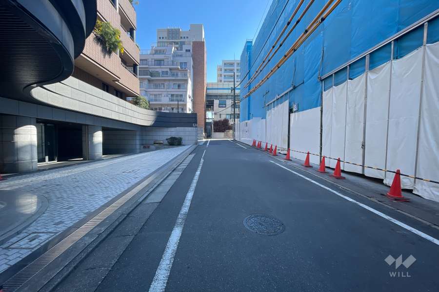 敷地南東側の前面道路（南西側から）