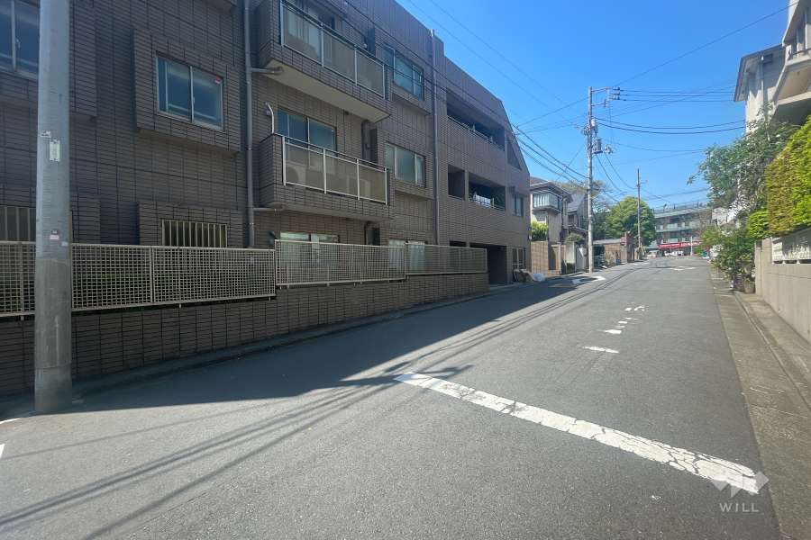 敷地北東側の前面道路（南東側から）