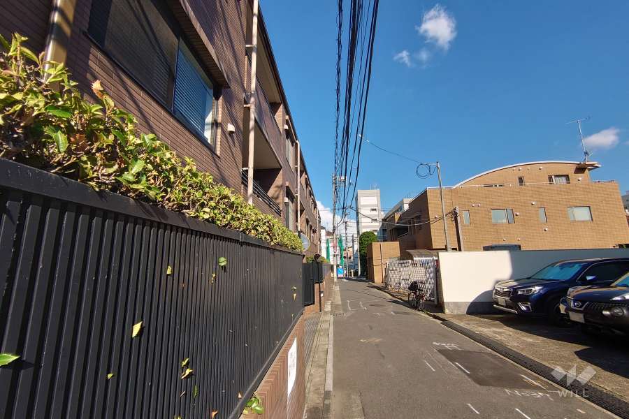 敷地南西側の前面道路（北西側から）
