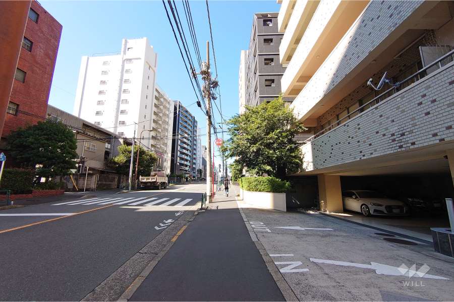 敷地南西側の前面道路（南東側から）