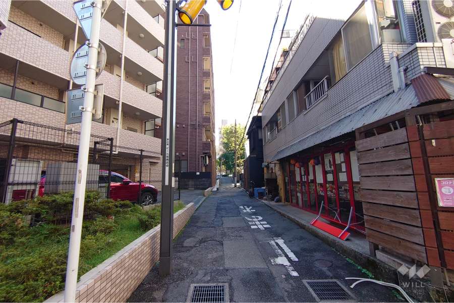 敷地西側の前面道路（北側から）