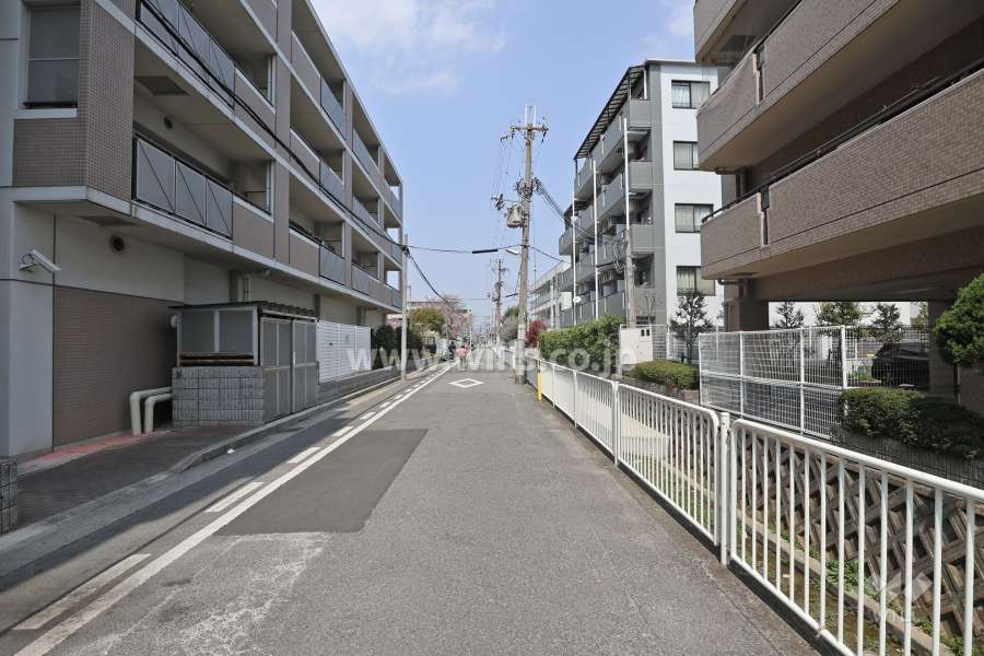 敷地西側の前面道路（水路有り）
