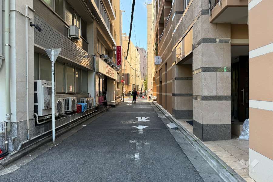 敷地南東側の前面道路（北東側から）