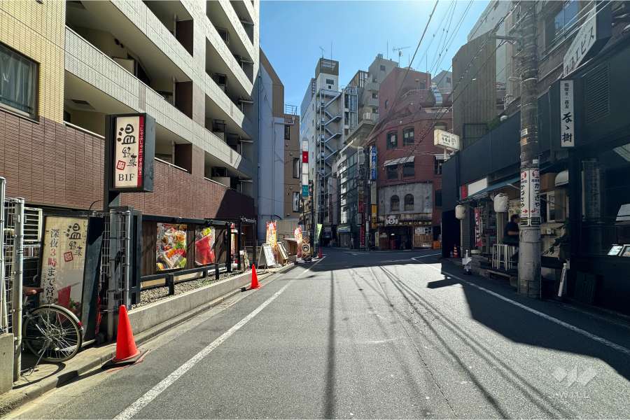 敷地南西側の前面道路（北西側から）