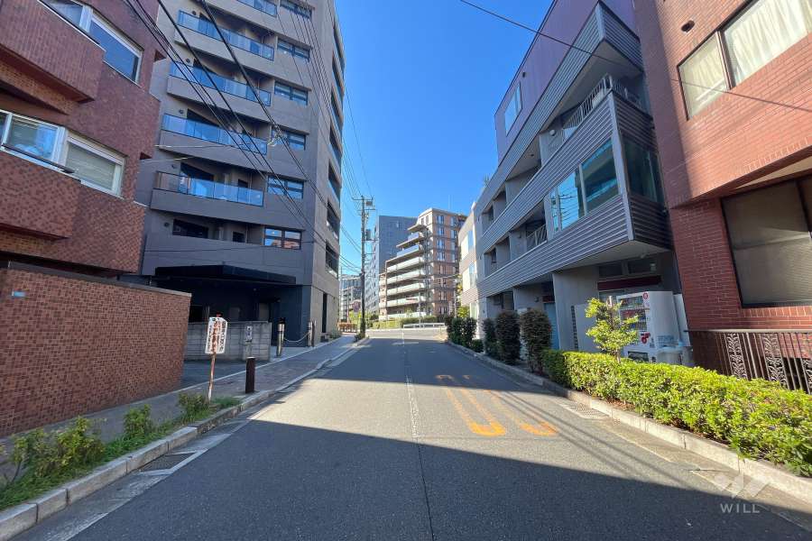 敷地北東側の前面道路（南東側から）