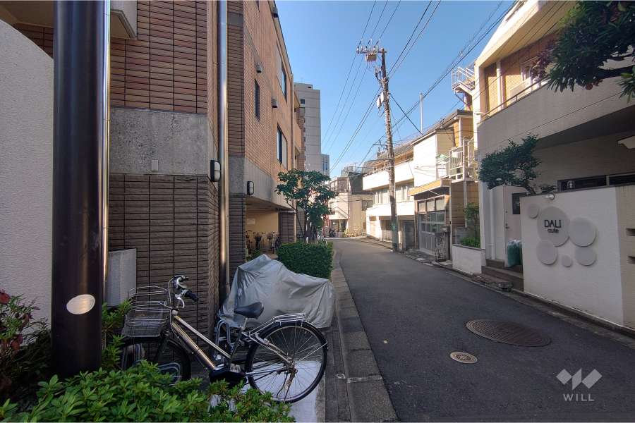 敷地北西側の前面道路（北東側から）