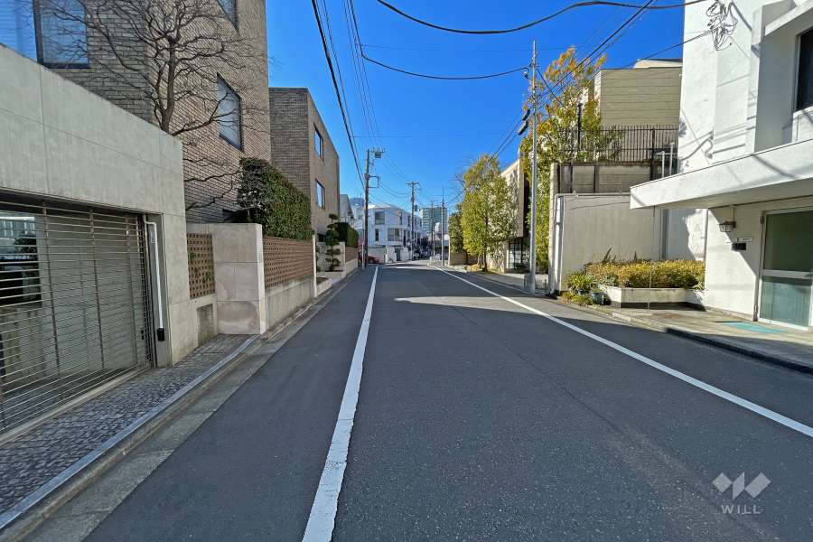 敷地西側の前面道路（北側から）