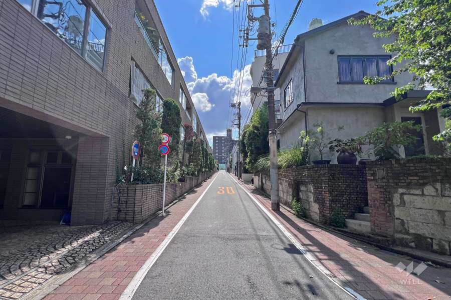 敷地北西側の前面道路（北東側から）