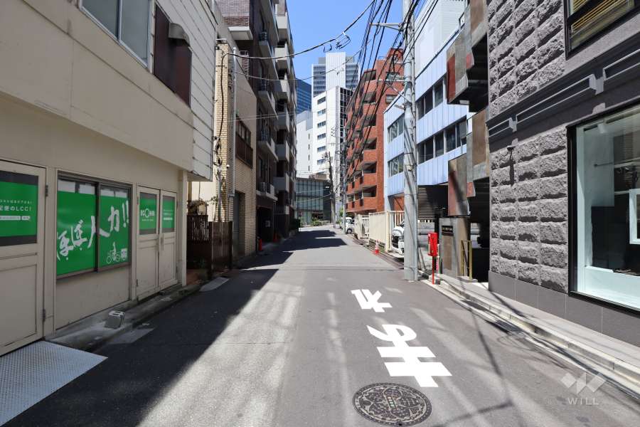 敷地北東側の前面道路（南東側から）