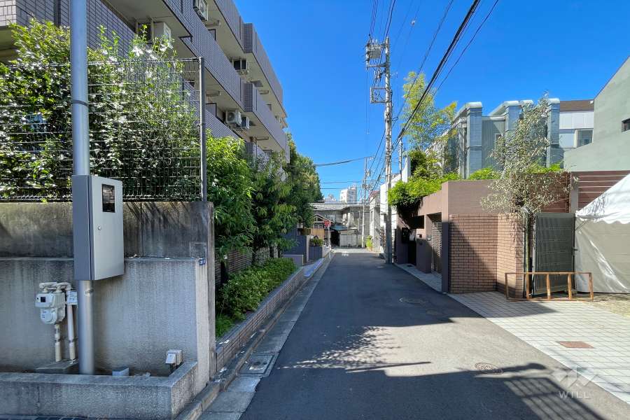 敷地北東側の前面道路（南東側から）