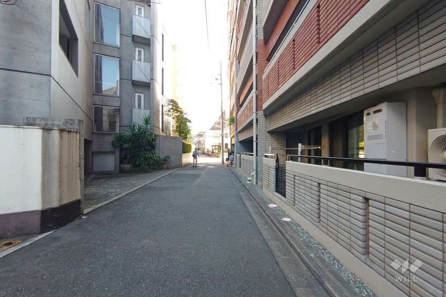 敷地南東側の前面道路（北東側から）