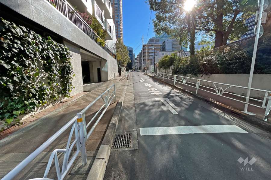 敷地南西側の前面道路（北西側から）