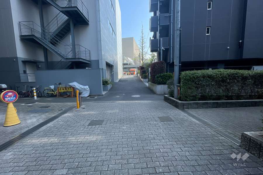 敷地南東側の前面道路（南西側から）