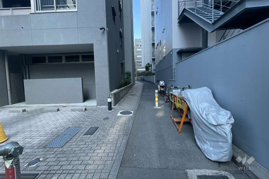 敷地北東側の前面道路（南東側から）