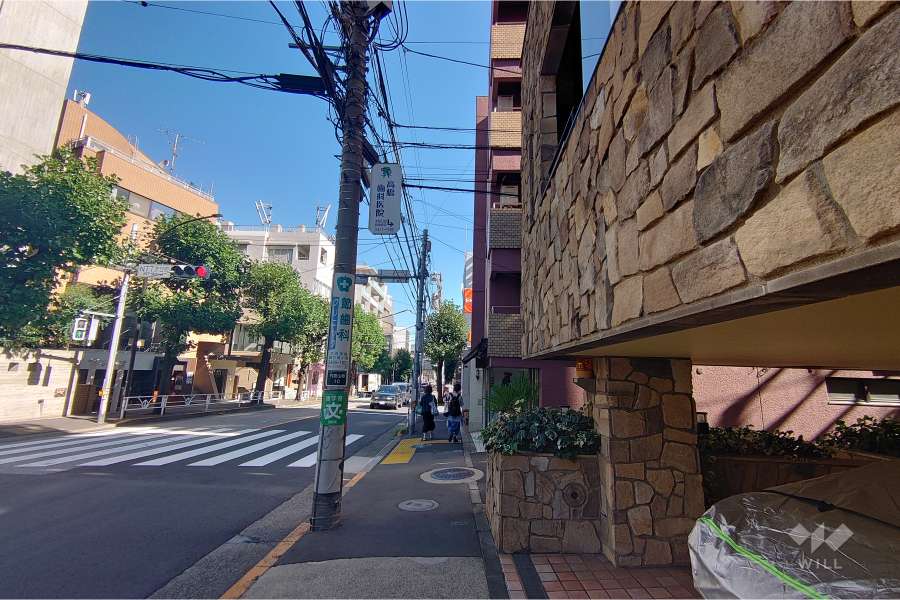 敷地北西側の前面道路（南西側から）