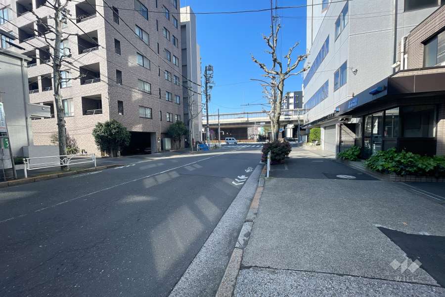 敷地南東側の前面道路（北東側から）