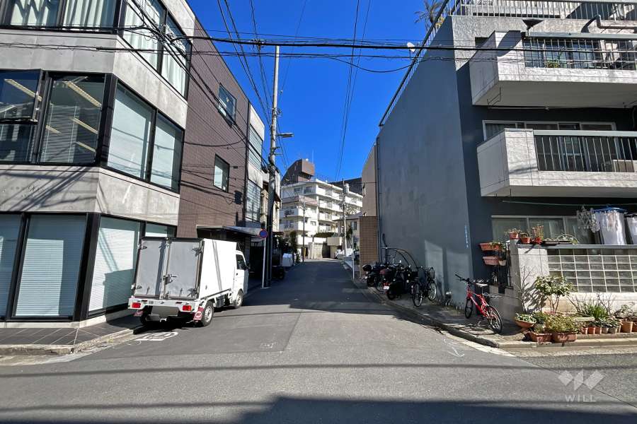 敷地の北西側前面道路（南西側から）