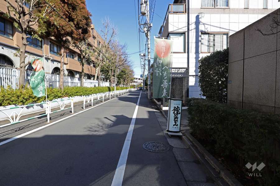 敷地北西側の前面道路（南西側から）