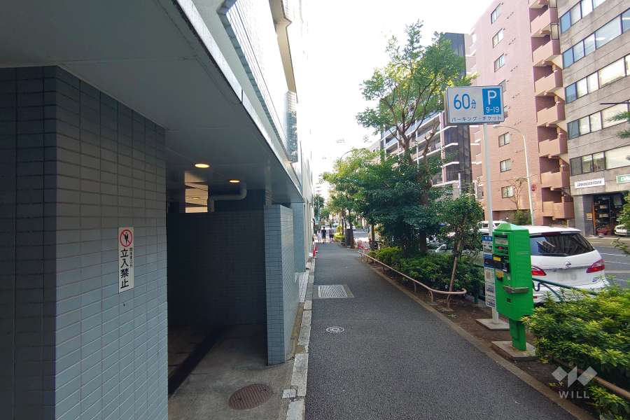 敷地南西側の前面道路（北西側から）