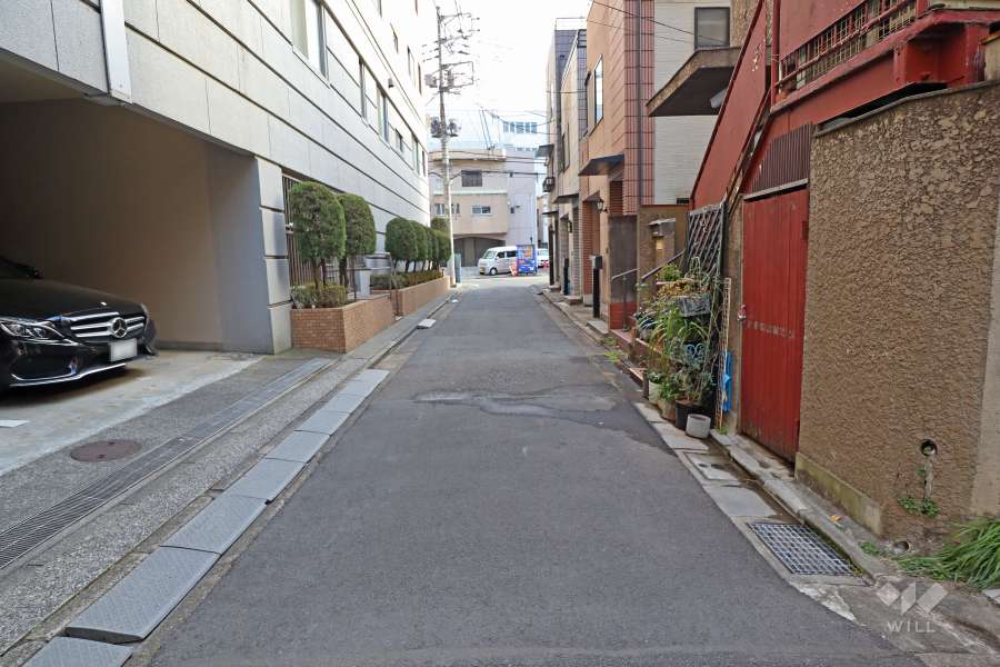 敷地西側の前面道路（北側から）