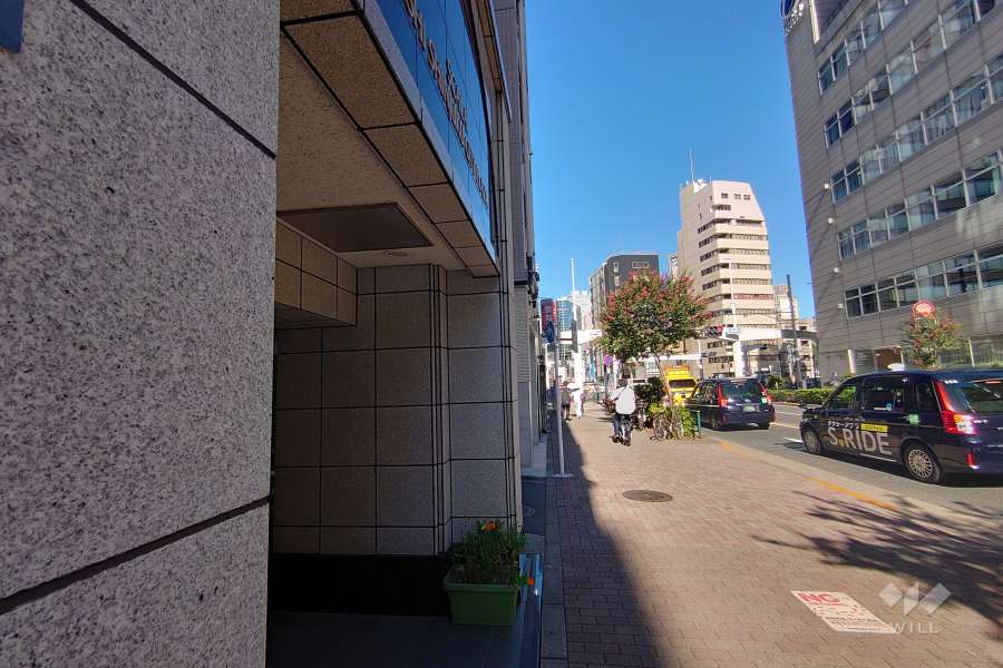 敷地南東側の前面道路（南西側から）