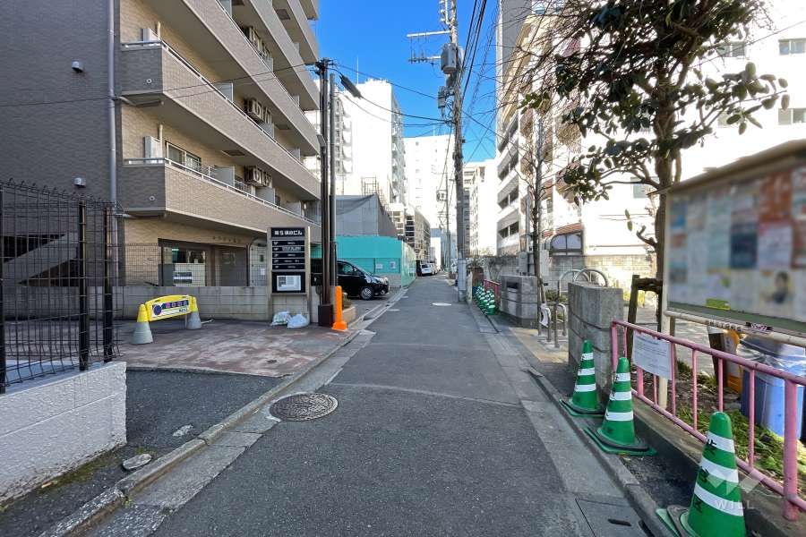 敷地北東側の前面道路（南東側から）