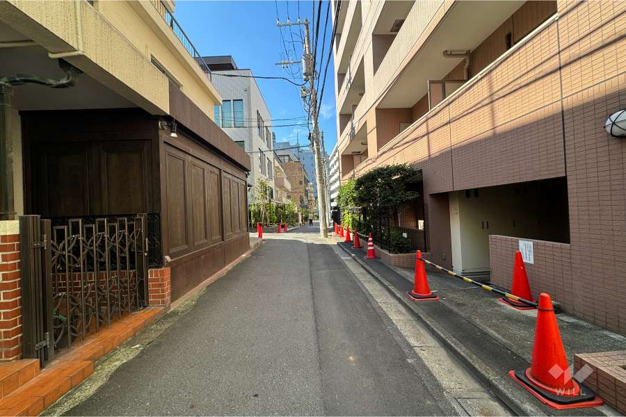敷地南西側の前面道路（南東側から）