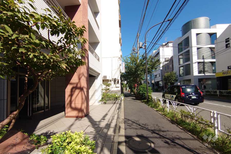 敷地南東側の前面道路（南西側から）