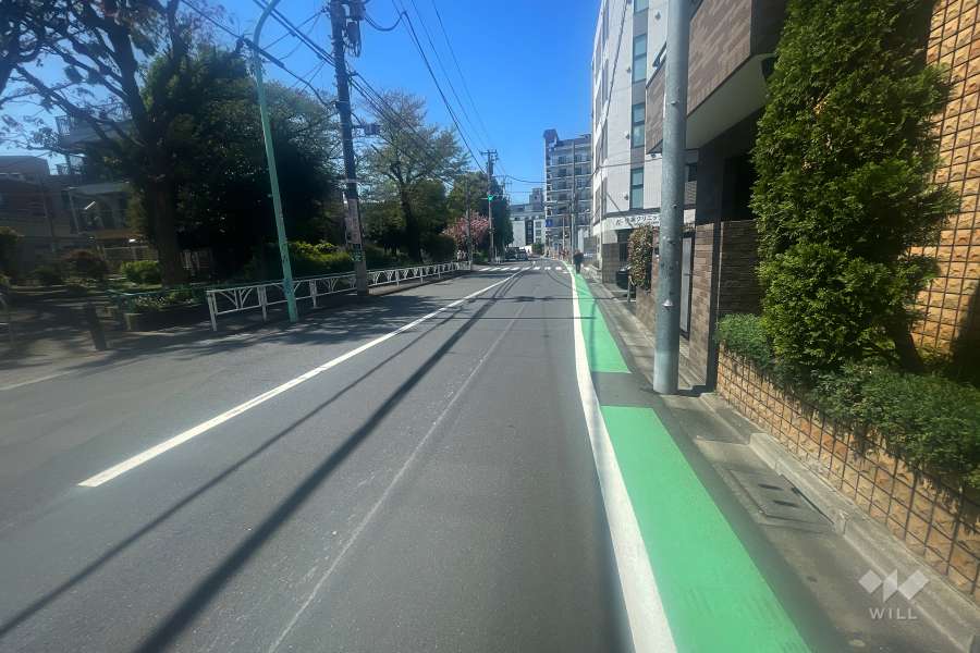 敷地南東側の前面道路（北東側から）