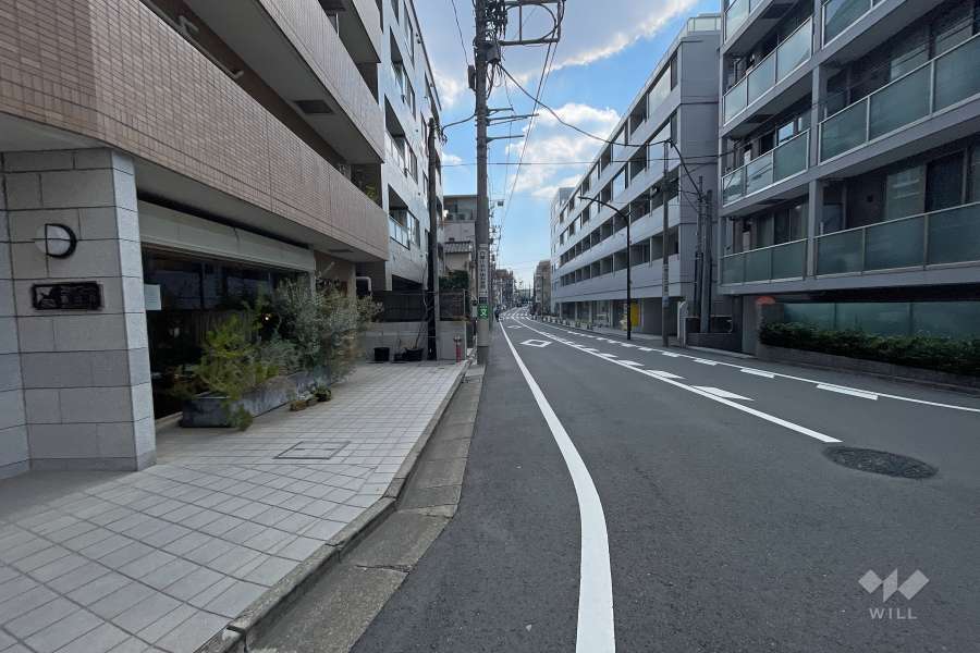 敷地西側の前面道路（北側から）