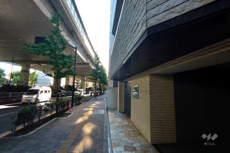 敷地南東側の前面道路（北東側から）