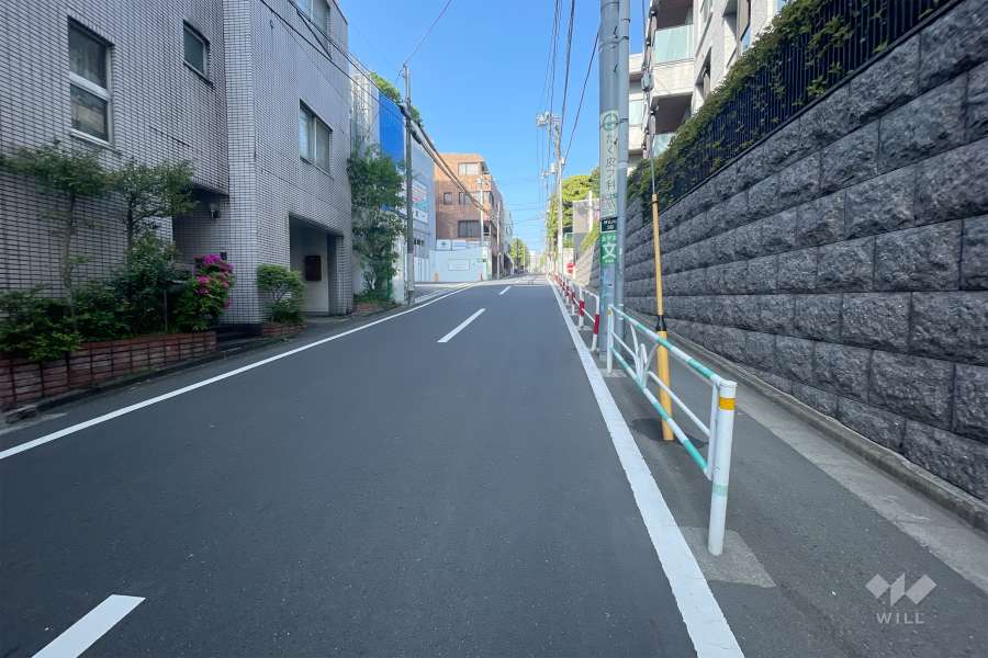 敷地南東側の前面道路（北東側から）
