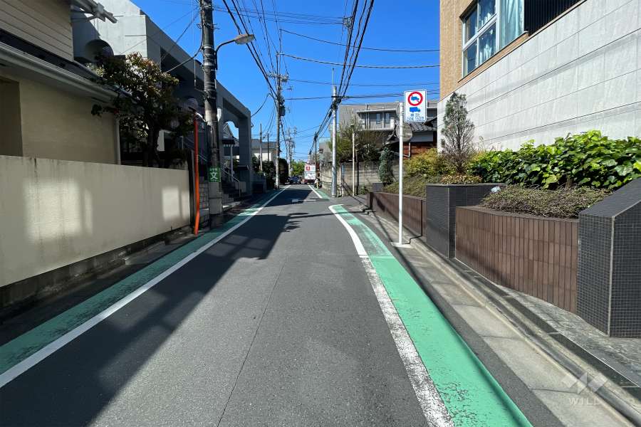 敷地南東側の前面道路（北東側から）