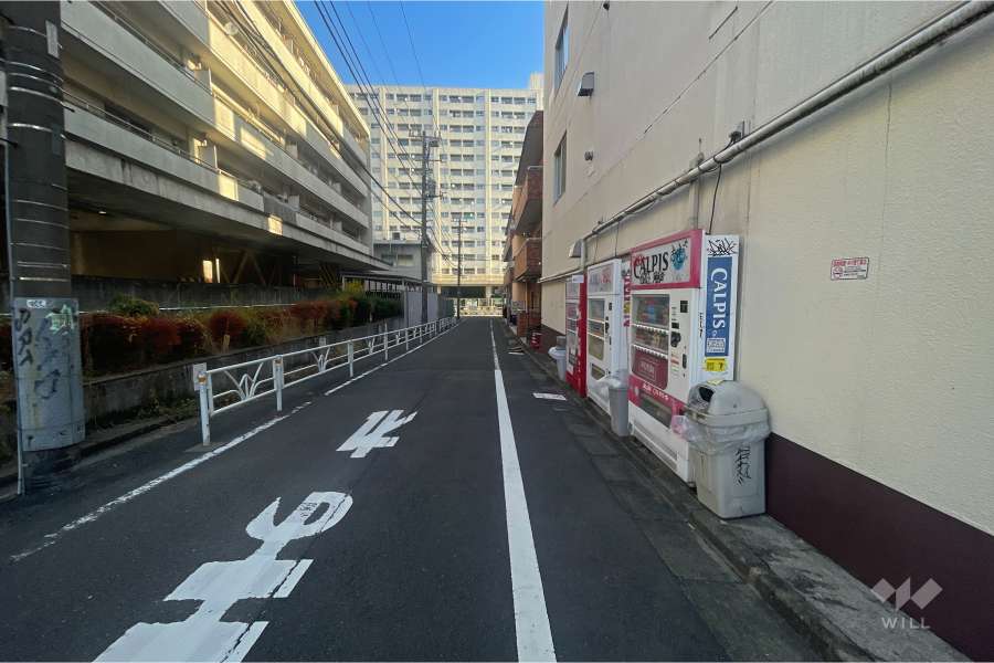 敷地北西側の前面道路（南西側から）