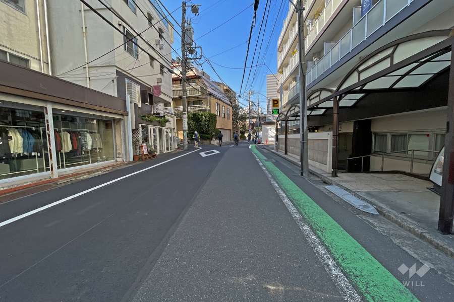 敷地南東側の前面道路（北東側から）