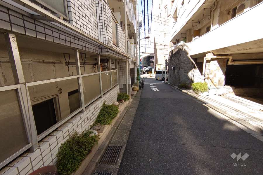 敷地南東側の前面道路（南西側から）