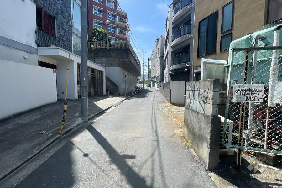 敷地南東側の前面道路（北東側から）
