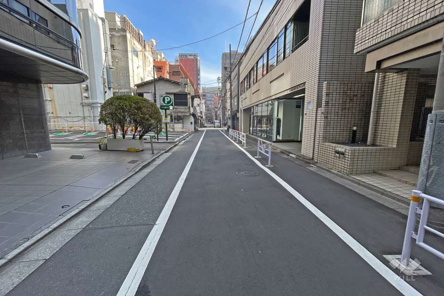 敷地西側の前面道路(南西側から)