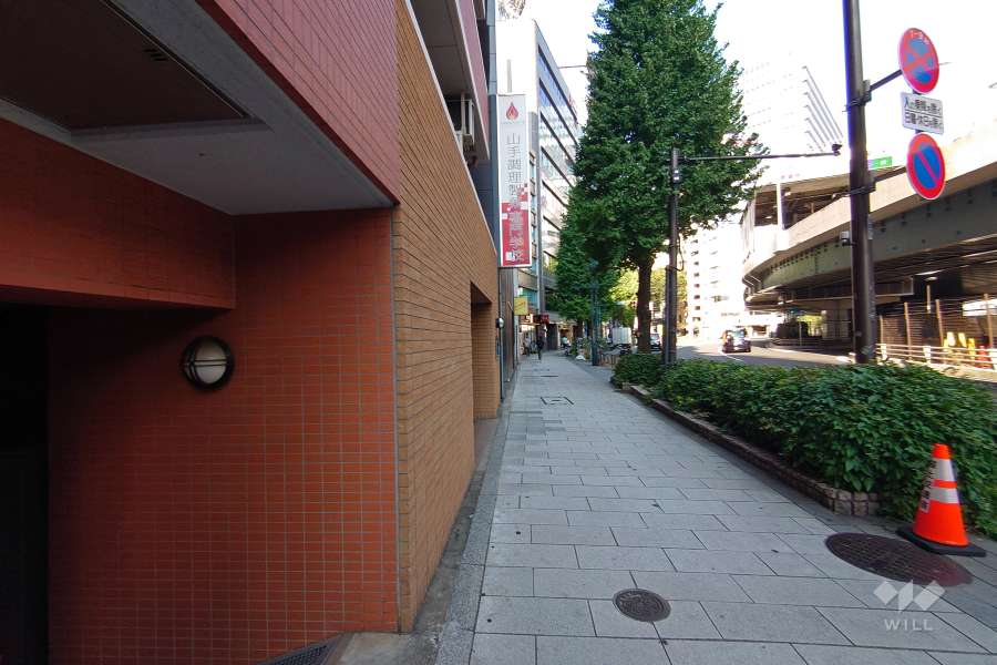 敷地南東側の前面道路（南西側から）