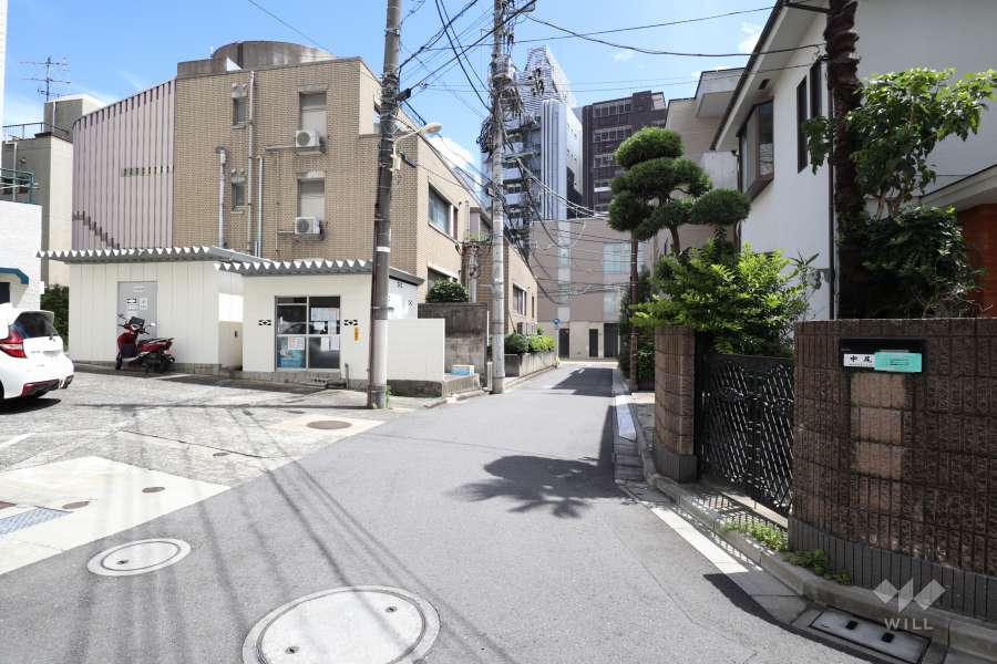 敷地南西側の前面道路(北西側から)